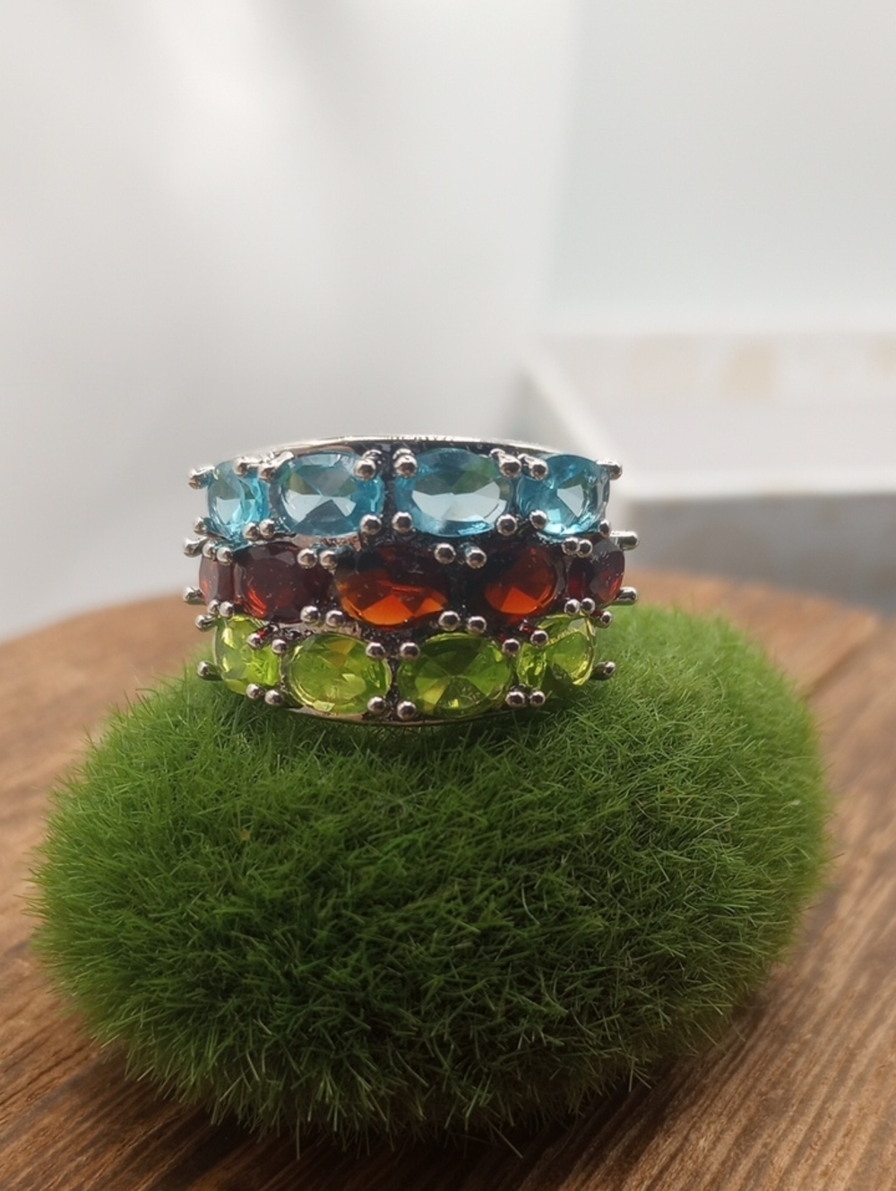 Sterling Silver 925 Multi Precious Stone Ring 💍 Size 7 R301